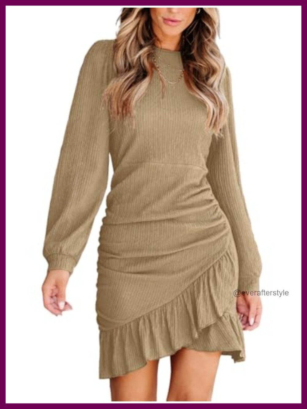 Smocked Ruffle Bodycon Mini Dress Long Sleeve Ruched Party Night Out Fall Dress